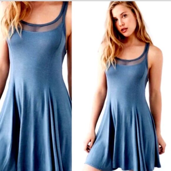 Silence + Noise Chance Mesh Racerback Mini Dress Urban Outfitters Sz S Blue 250A - Picture 2 of 7